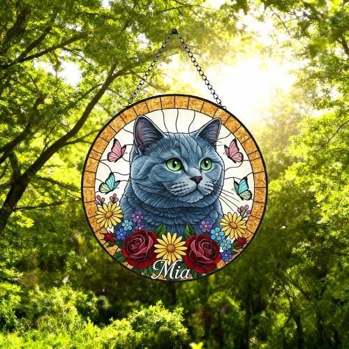 Custom British Shorthair Cat Portrait Stained Glass Suncatcher, Pet Memorial Stained Glass Suncatcher, Cat Memorial Gift, Cat Loss - image 5