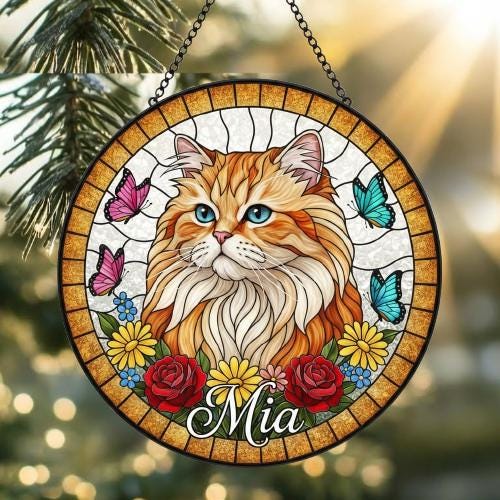 Custom Persian  Cat Portrait Stained Glass Suncatcher, Pet Memorial Stained Glass Suncatcher, Cat Memorial Gift, Cat Loss, Pet Loss Gift - image 2