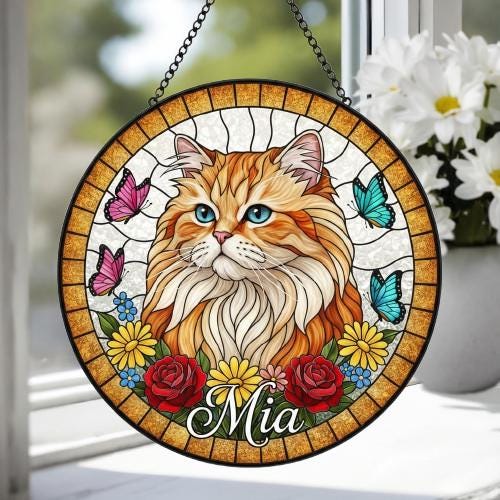 Custom Persian  Cat Portrait Stained Glass Suncatcher, Pet Memorial Stained Glass Suncatcher, Cat Memorial Gift, Cat Loss, Pet Loss Gift - image 4