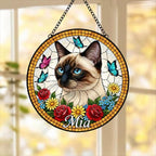 Custom Siamese  Cat Portrait Stained Glass Suncatcher, Pet Memorial Stained Glass Suncatcher, Cat Memorial Gift, Cat Loss, Pet Loss Gift