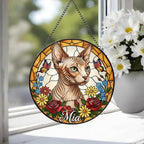 Custom Sphynx Cat Portrait Stained Glass Suncatcher, Pet Memorial Stained Glass Suncatcher, Cat Memorial Gift, Cat Loss, Pet Loss Gift - image 4