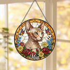 Custom Sphynx Cat Portrait Stained Glass Suncatcher, Pet Memorial Stained Glass Suncatcher, Cat Memorial Gift, Cat Loss, Pet Loss Gift
