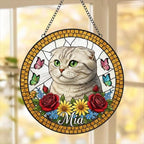 Custom Scottish Fold Cat Portrait Stained Glass Suncatcher, Pet Memorial Stained Glass Suncatcher, Cat Memorial Gift, Cat Loss, Pet Gift