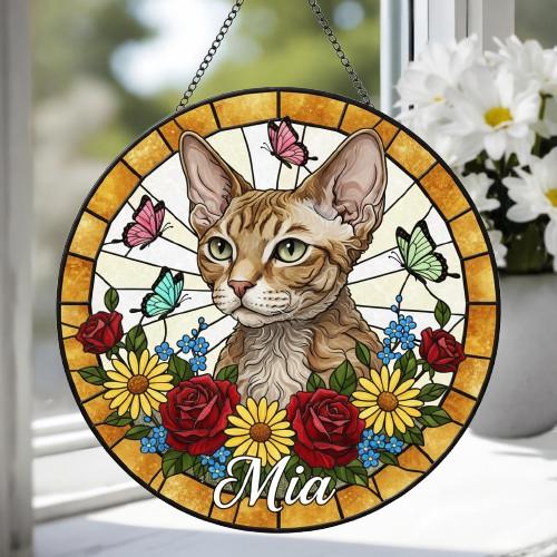 Custom Devon Rex Cat Portrait Stained Glass Suncatcher, Pet Memorial Stained Glass Suncatcher, Cat Memorial Gift, Cat Loss, Pet Loss Gift - image 4