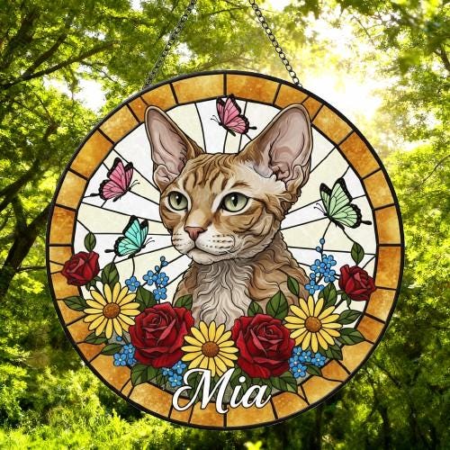 Custom Devon Rex Cat Portrait Stained Glass Suncatcher, Pet Memorial Stained Glass Suncatcher, Cat Memorial Gift, Cat Loss, Pet Loss Gift - image 5