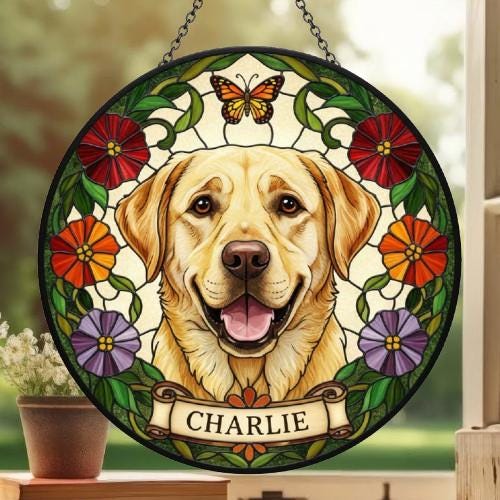 Custom Labrador Retriever Dog Portrait Stained Glass Suncatcher, Pet Memorial Stained Glass Suncatcher, Dog Loss Keepsake, Pet Loss Gift - image 3