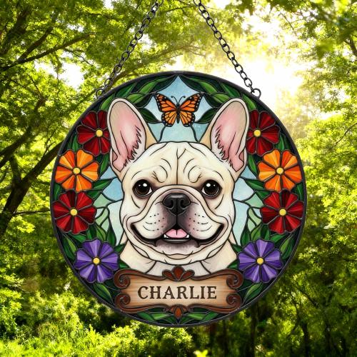 Custom French Bulldog Dog Portrait Stained Glass Suncatcher, Pet Memorial Stained Glass Suncatcher, Dog Loss Keepsake, Pet Loss Gift - image 5