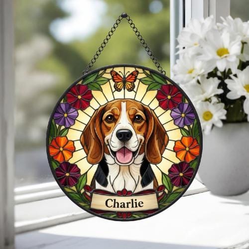 Custom Beagle  Dog Portrait Stained Glass Suncatcher, Pet Memorial Stained Glass Suncatcher, Dog Loss Keepsake, Pet Loss Gift - image 4