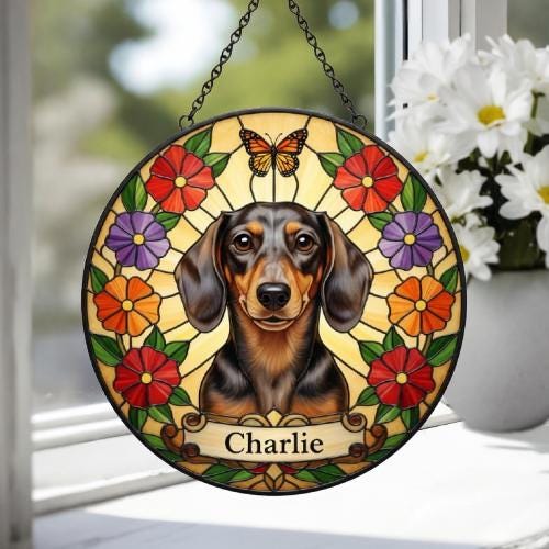 Custom Dachshund Dog Portrait Stained Glass Suncatcher, Pet Memorial Stained Glass Suncatcher, Dog Loss Keepsake, Pet Loss Gift - image 4