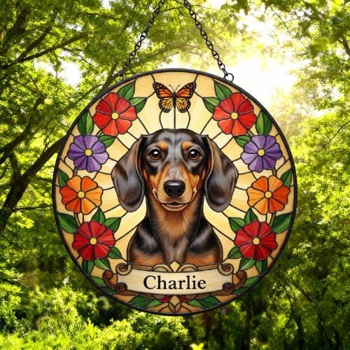 Custom Dachshund Dog Portrait Stained Glass Suncatcher, Pet Memorial Stained Glass Suncatcher, Dog Loss Keepsake, Pet Loss Gift - image 5