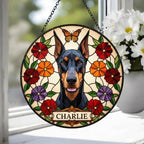 Custom Doberman Pinscher Dog Portrait Stained Glass Suncatcher, Pet Memorial Stained Glass Suncatcher, Dog Loss Keepsake - image 4
