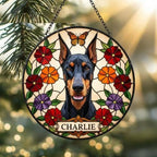 Custom Doberman Pinscher Dog Portrait Stained Glass Suncatcher, Pet Memorial Stained Glass Suncatcher, Dog Loss Keepsake - image 2