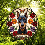 Custom Doberman Pinscher Dog Portrait Stained Glass Suncatcher, Pet Memorial Stained Glass Suncatcher, Dog Loss Keepsake - image 5