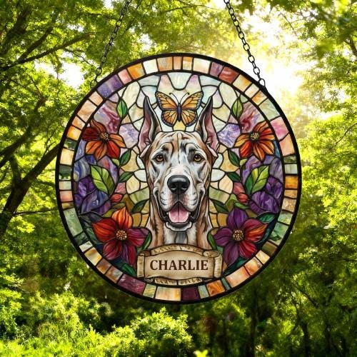Custom Great Dane dog Portrait Stained Glass Suncatcher, Pet Memorial Stained Glass Suncatcher, Dog Loss Keepsake, Pet Loss Gift - image 5