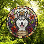 Custom Siberian Husky dog Portrait Stained Glass Suncatcher, Pet Memorial Stained Glass Suncatcher, Dog Loss Keepsake, Pet Loss Gift - image 5