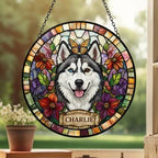 Custom Siberian Husky dog Portrait Stained Glass Suncatcher, Pet Memorial Stained Glass Suncatcher, Dog Loss Keepsake, Pet Loss Gift - image 3