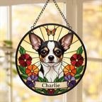 Custom Chihuahua dog Portrait Stained Glass Suncatcher, Pet Memorial Stained Glass Suncatcher, Dog Loss Keepsake, Pet Loss Gift