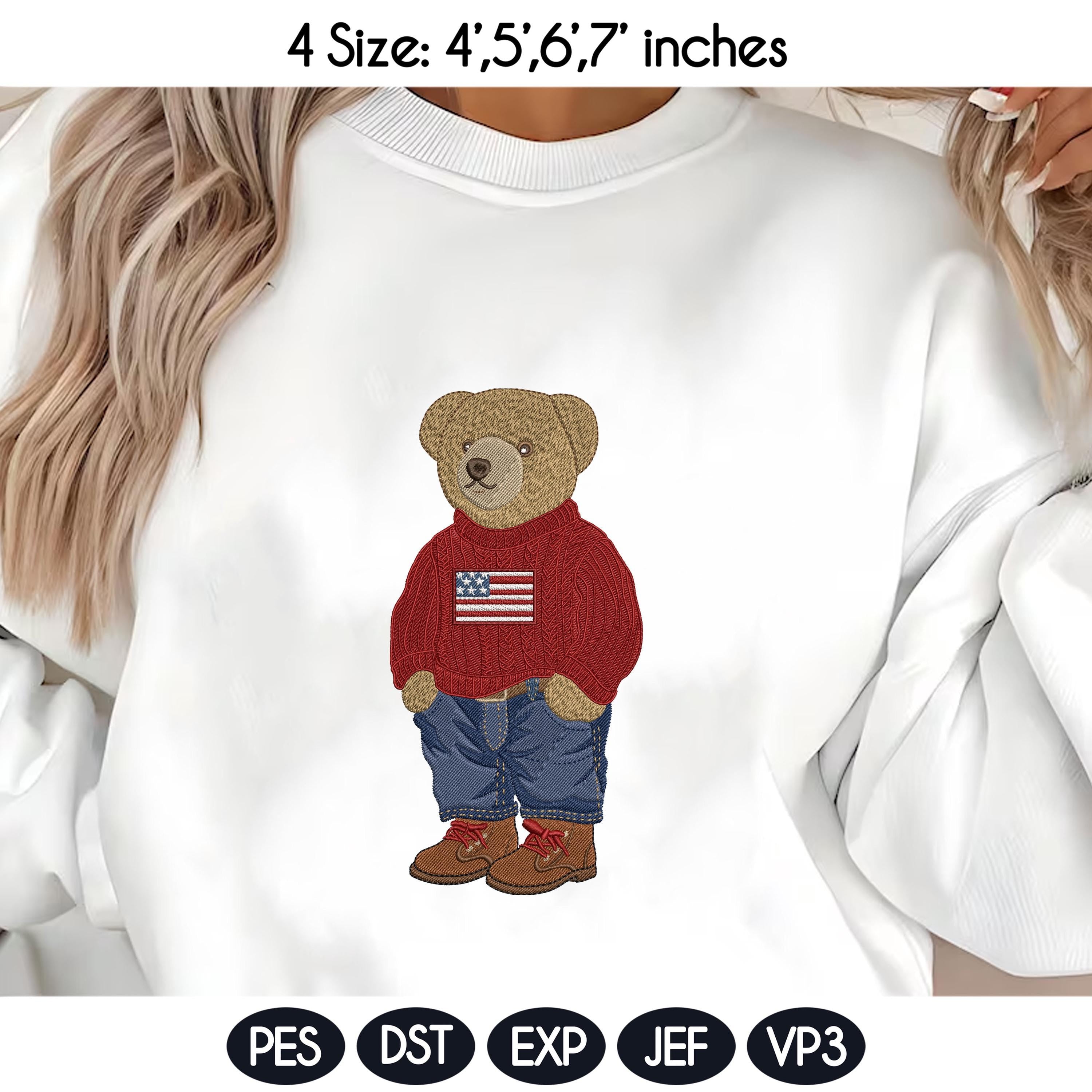 USA Teddy Bear Embroidery Bundle, Patriotic Bear Outfit Collection, American Flag Bear Set, Preppy Vintage Style, 4 sizes, Instant Download - image 4