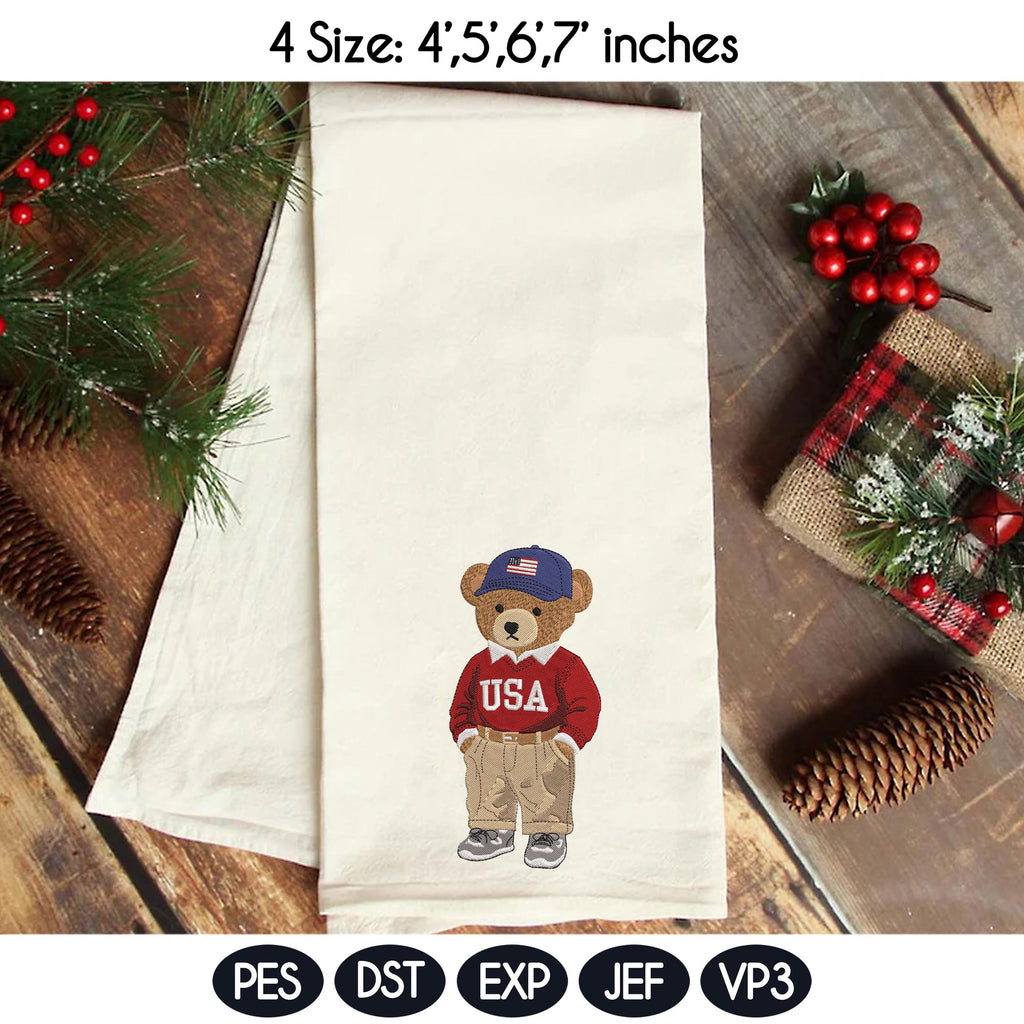 USA Teddy Bear Embroidery Bundle, Patriotic Bear Outfit Collection, American Flag Bear Set, Preppy Vintage Style, 4 sizes, Instant Download - image 7