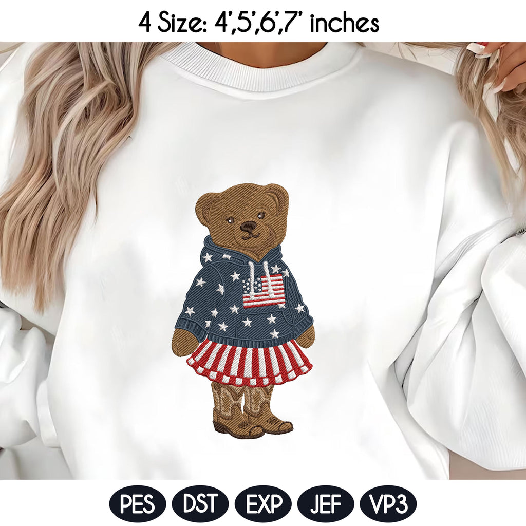 USA Teddy Bear Embroidery Bundle, Patriotic Bear Outfit Collection, American Flag Bear Set, Preppy Vintage Style, 4 sizes, Instant Download - image 5