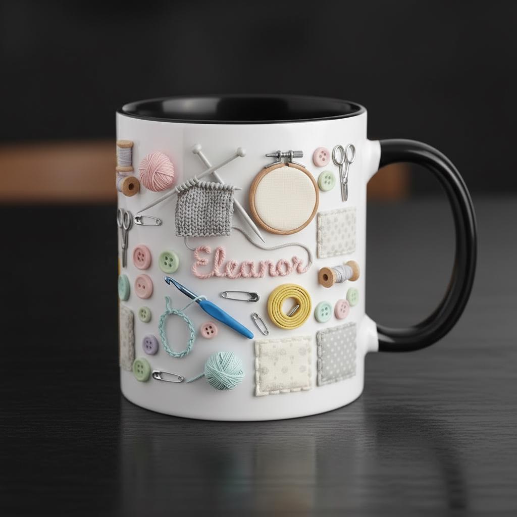 Personalized Knitting Mug, Custom Name Quilting Sewing Accent Coffee Cup, Gift for Men Women - image 2
