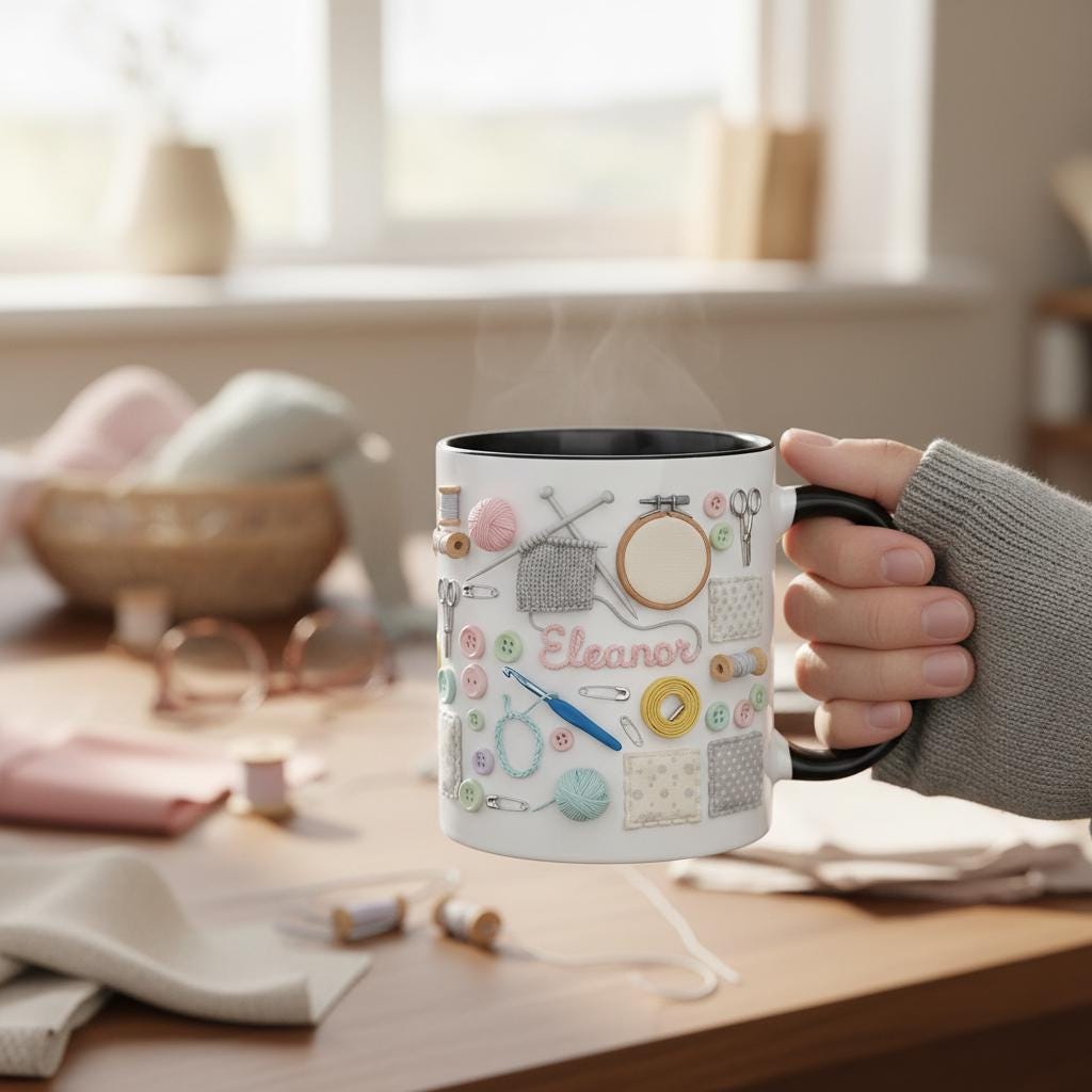 Personalized Knitting Mug, Custom Name Quilting Sewing Accent Coffee Cup, Gift for Men Women - image 3