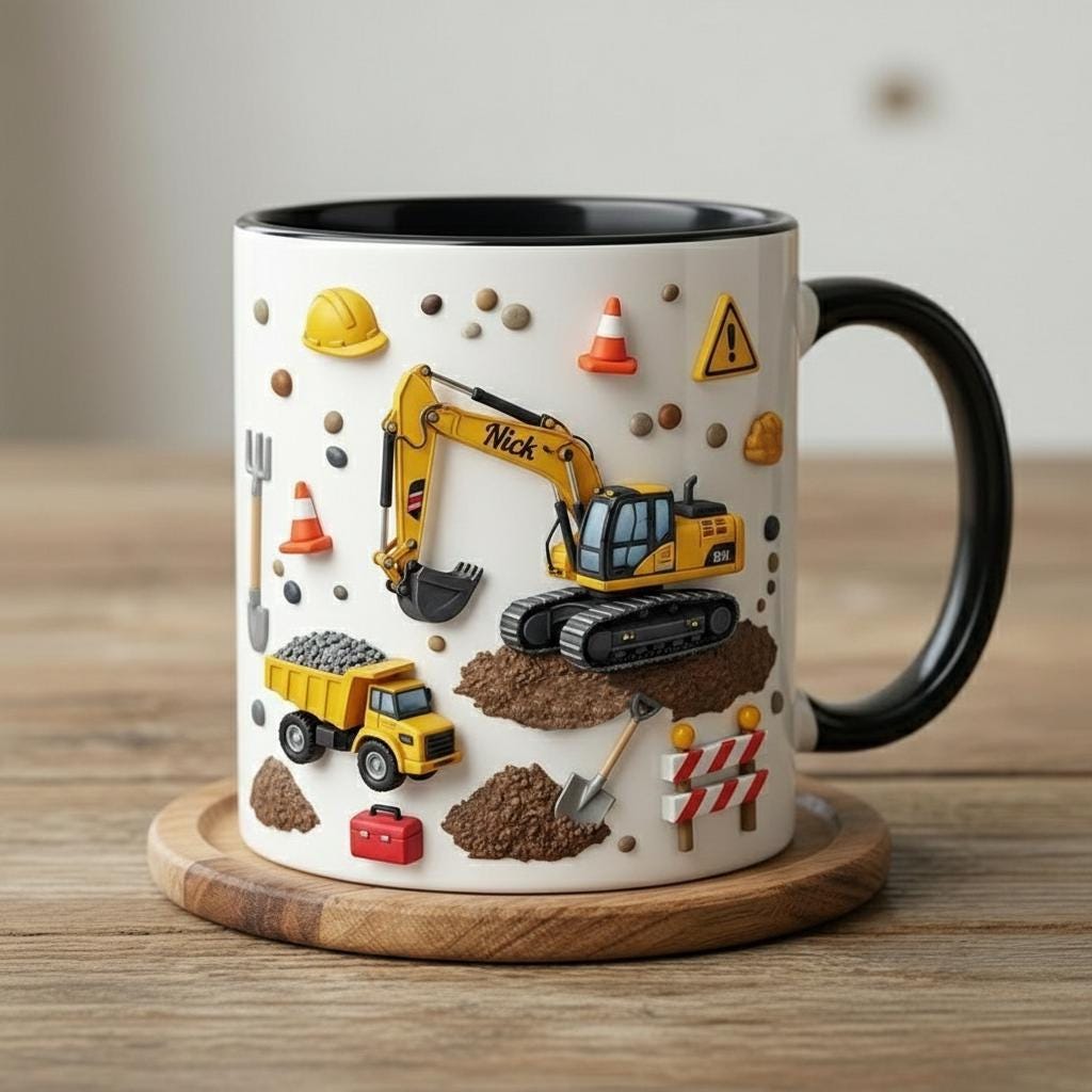 Personalized Excavator Mug, Custom Name Construction Worker Coffee Cup, Gift for Dad Grandpa