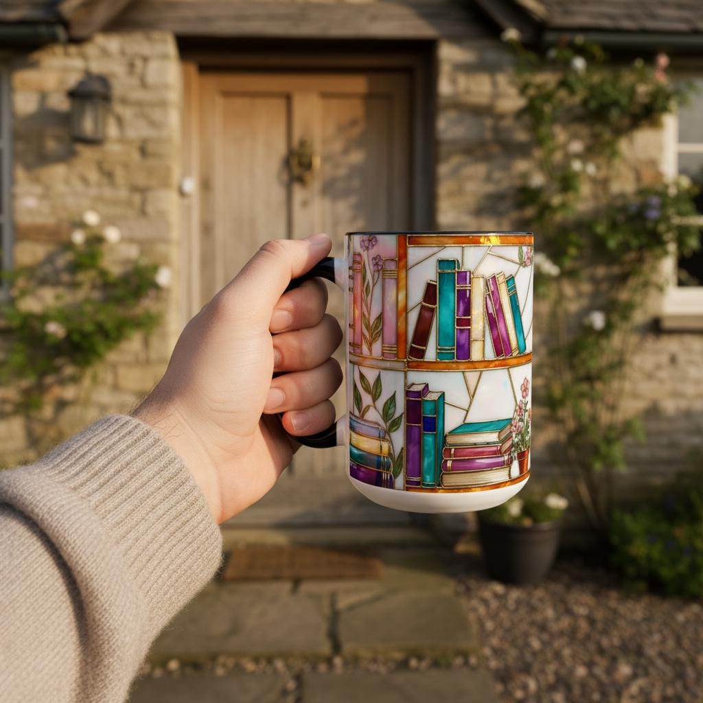 Book Lover Mug, Stained Glass Style Bookish Coffee Cup, Gift for Reading Lover - image 3