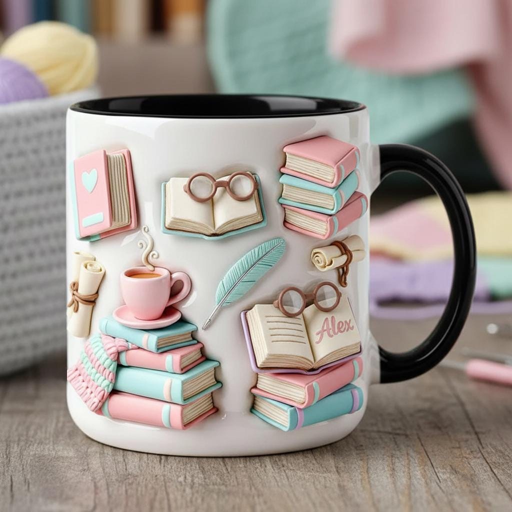 Personalized Book Lover Mug, Custom Name Bookish Coffee Cup, Gift for Reading Lover Cups