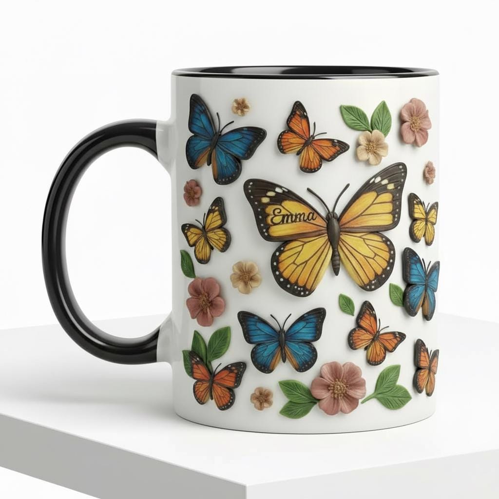 Personalized Butterfly Mug, Custom Name Butterfly Lover Coffee Mugs, Gift for Men Women - image 3