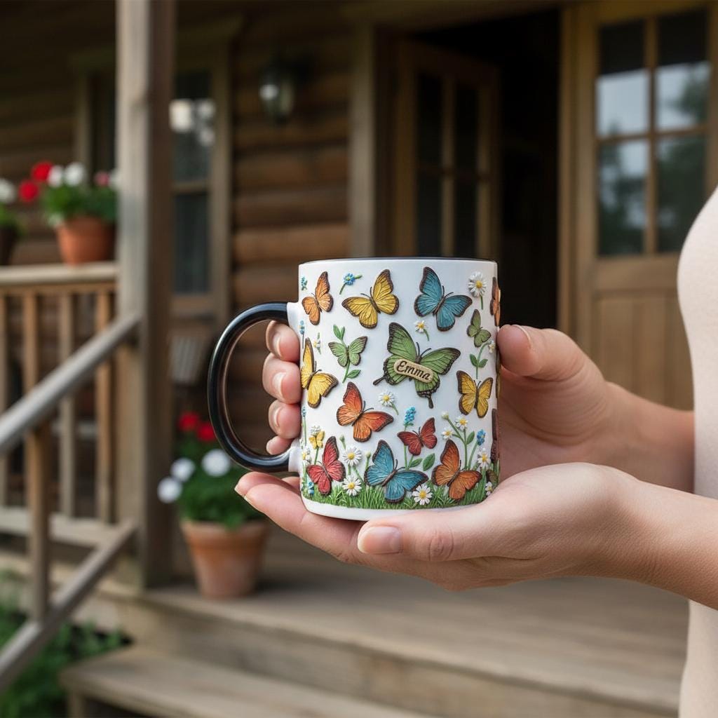 Retro Personalized Butterfly Mug, Custom Name Butterfly Lover Coffee Mugs, Gift for Men Women - image 2