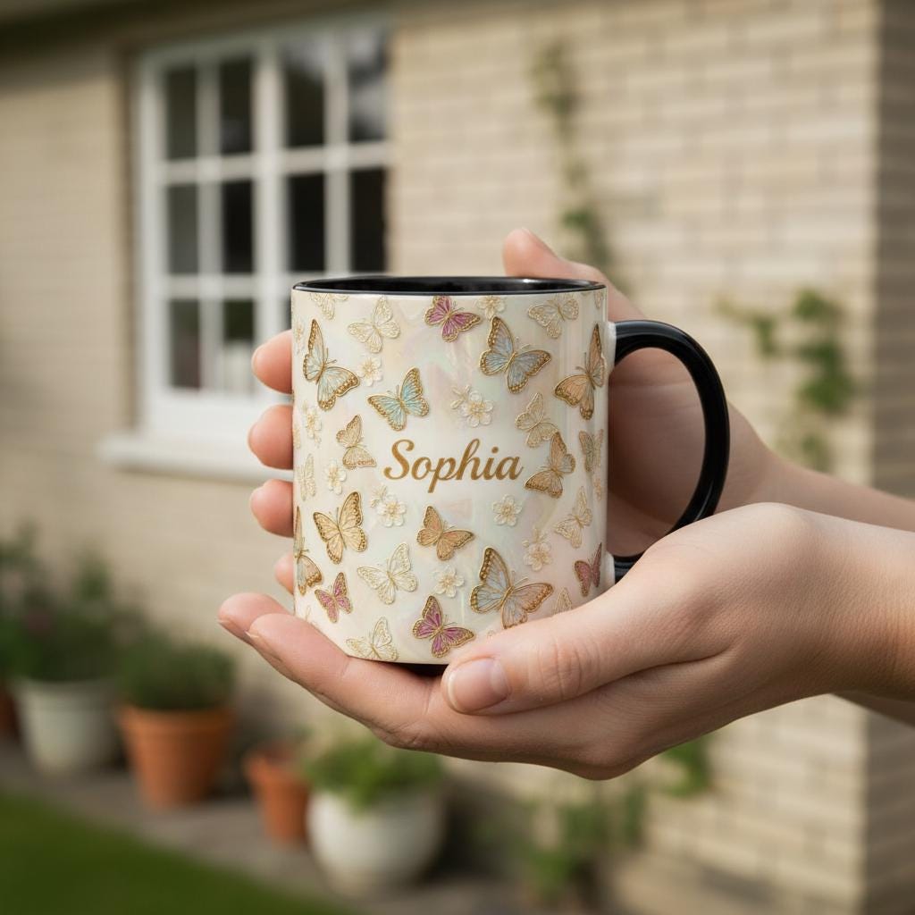 Personalized Butterfly Mug, Custom Name Butterfly Lover Coffee Mugs, Gift for Men Women - image 2