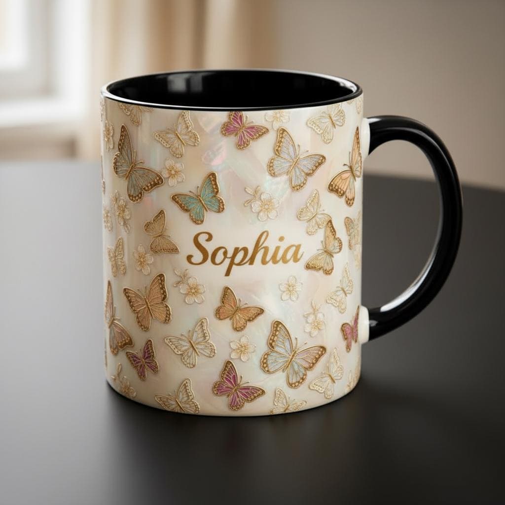 Personalized Butterfly Mug, Custom Name Butterfly Lover Coffee Mugs, Gift for Men Women