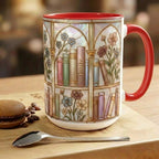 Personalized Floral Bookshelf Coffee Mug: Bookish Faux Stained Glass Style, 2D Flat Ceramic Mug - image 2