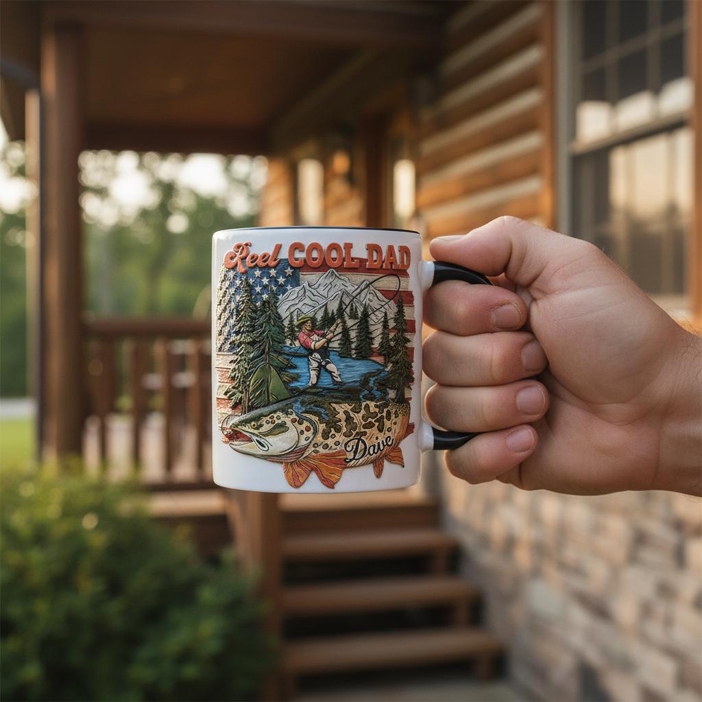 Personalized Fishing Dad Mug, Custom Name Grandpa Accent Coffee Cup, Reel Cool Dad Mugs - image 2