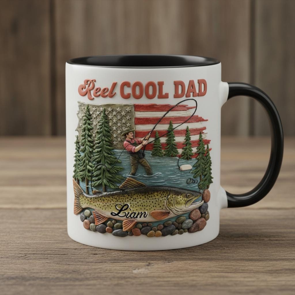 Personalized Fishing Dad Mug, Custom Name Grandpa Coffee Mugs, Reel Cool Dad Cup - image 3