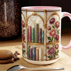 Custom Name Stained-Glass Style Floral Bookshelf Mug, Book Lover Gift, 2D Flat Bookish Mug