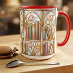 Custom Name Stained-Glass Style Floral Bookshelf Mug, Book Lover Gift, 2D Flat Ceramic Mug - image 2