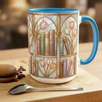 Custom Name Stained-Glass Style Floral Bookshelf Mug, Book Lover Gift, 2D Flat Ceramic Mug - image 4
