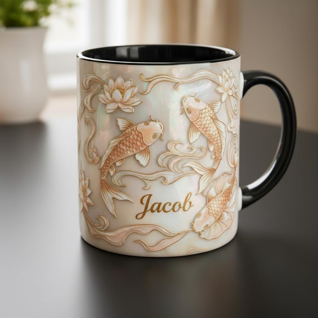 Custom Name Koi Fish Mug, Personalized Fish Lover Accent Coffee Cup, Gift for Dad Grandpa - image 3