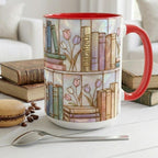Personalized Stained-Glass Style Floral Bookshelf Mug, Book Lover Gift, 2D Flat Bookish Mug - image 3