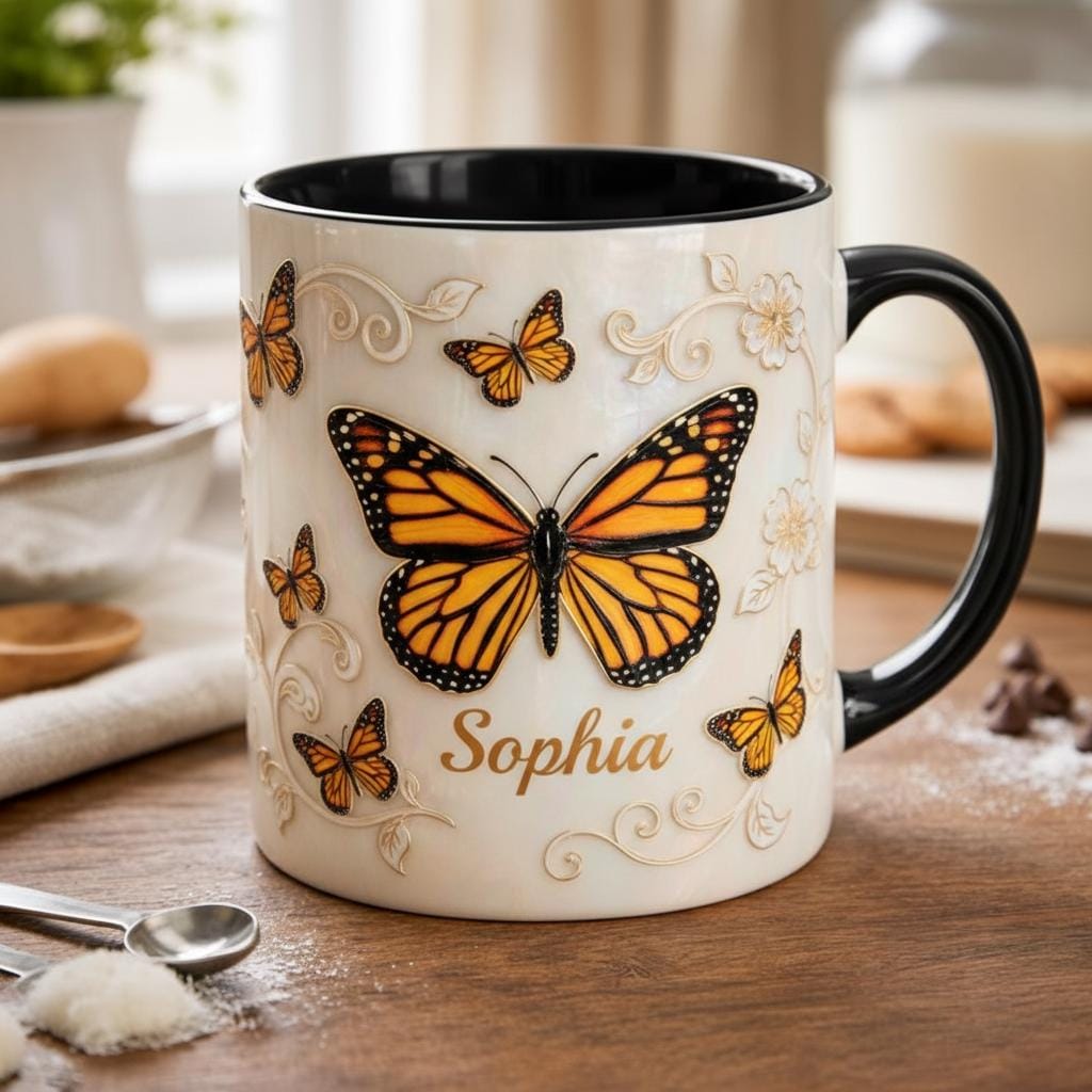 Personalized Butterfly Mug, Custom Name Butterfly Lover Coffee Mugs, Gift for Men Women
