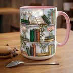Personalized Stained-Glass Style Floral Bookshelf Mug, 2D Flat Book Lover Gift, Bookish Mug