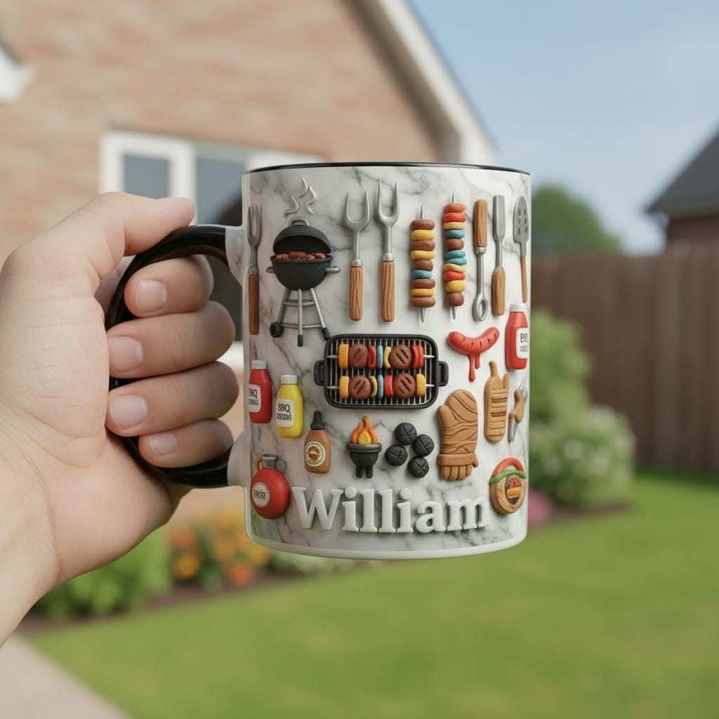 Personalized BBQ Mug, Custom Name Grilling Lover Coffee Cup, Gift for Men Women - image 2