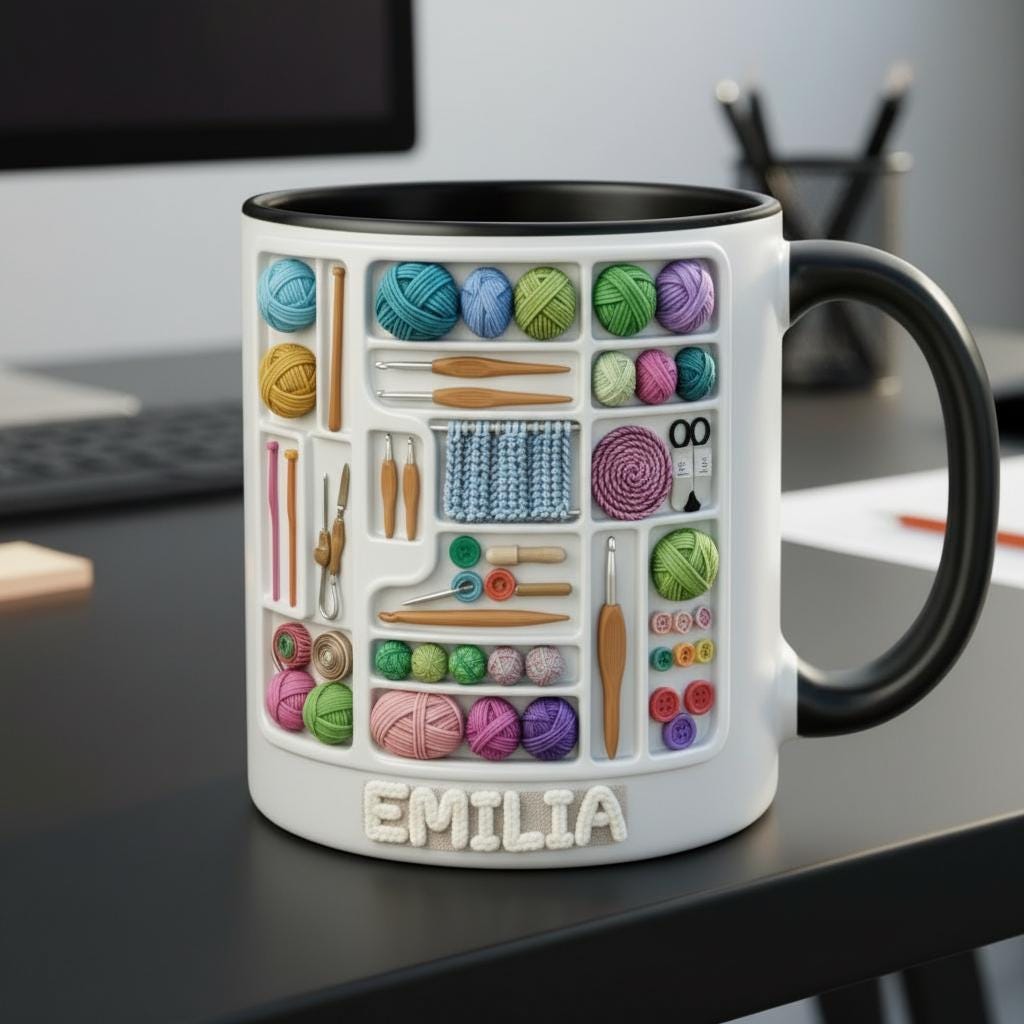 Personalized Knitting Mug, Custom Name Quilting Lover Coffee Cup, Gift for Men Women
