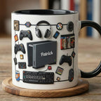 Personalized Video Gamer Mug, Custom Name Gaming Lover Coffee Cup, Gift for Men Women Streamer Mugs