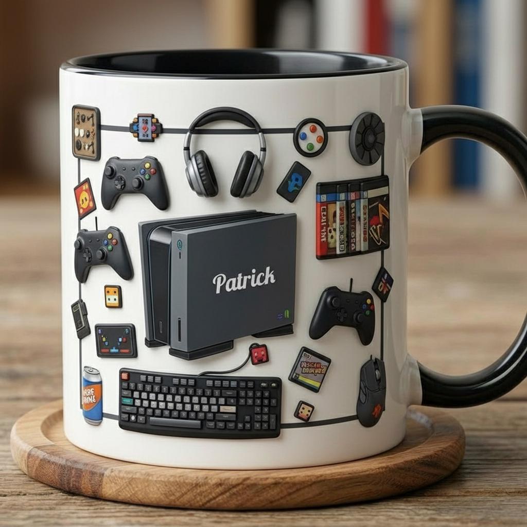 Personalized Video Gamer Mug, Custom Name Gaming Lover Coffee Cup, Gift for Men Women Streamer Mugs