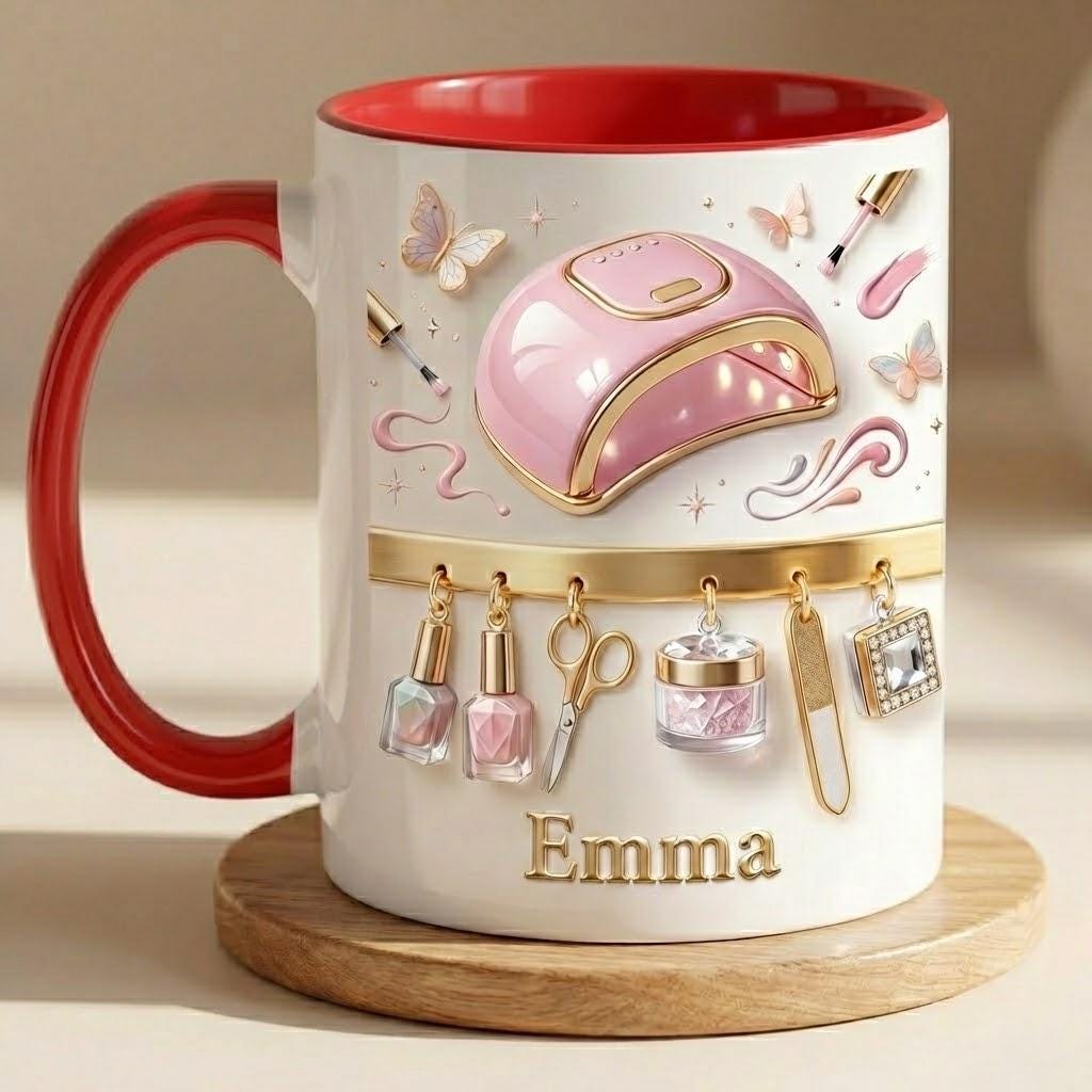 Custom Name Nail Tech Faux 3d Effect Mug, New Nail Salon Owner Coffee Mug, Gift for Nail Artist - image 3