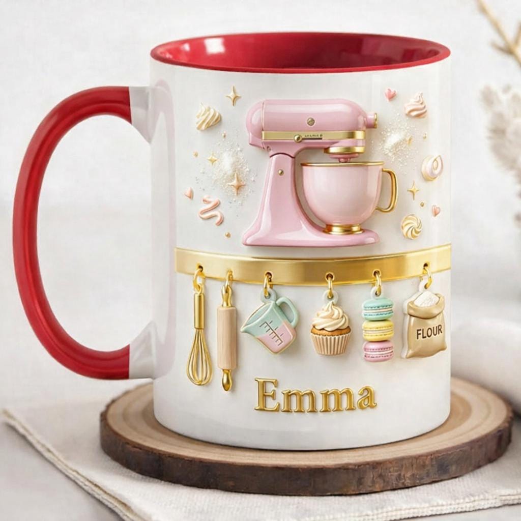 Personalized Baker’s Dream Faux 3D Effect Mug, Baking Lover Mug, Baking Tools Design, Kitchen Baking Gift For Her - image 2
