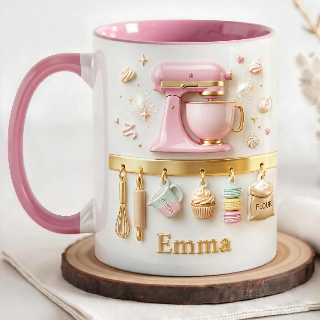 Personalized Baker’s Dream Faux 3D Effect Mug, Baking Lover Mug, Baking Tools Design, Kitchen Baking Gift For Her